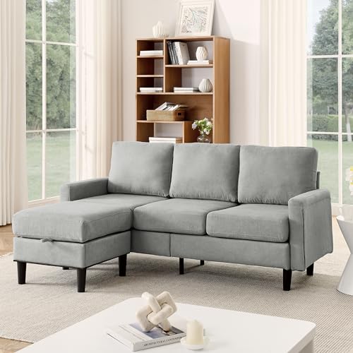 Navy Blue Fabric Upholstered L Shaped Sectional Sofa with Storage Ottoman O826