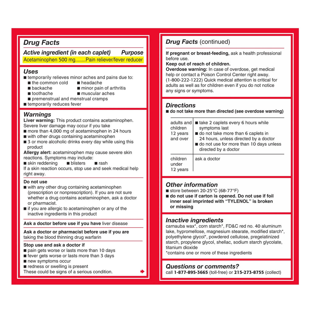 500 mg Acetaminophen Caplets, 100 Ct I225