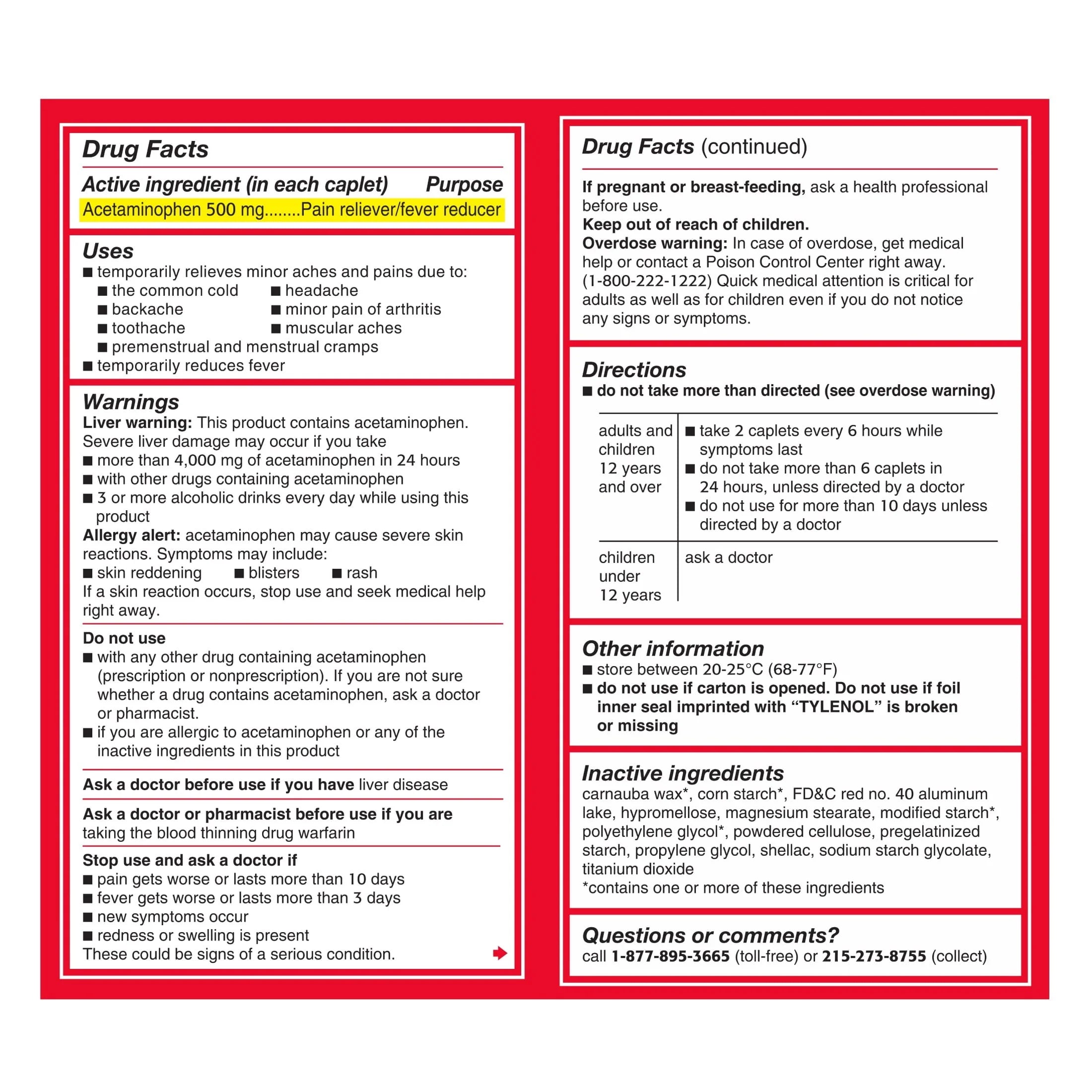 500 mg Acetaminophen Caplets, 100 Ct I225