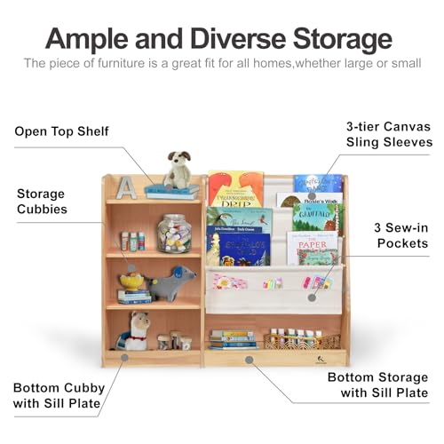 4-Tier Kids Wooden Bookshelf (Natural) H512
