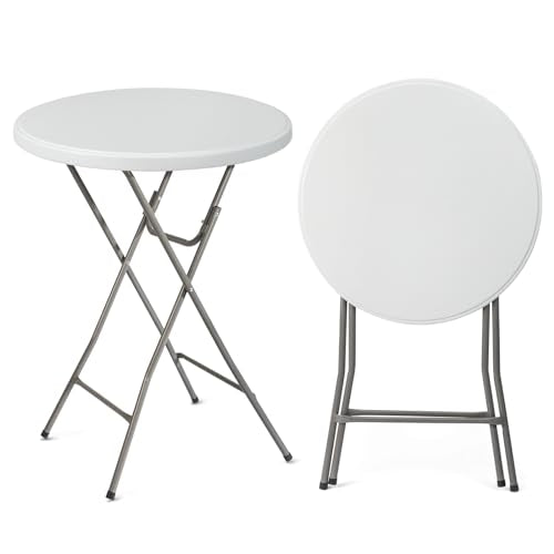 32" Plastic Folding Round Table Bar Height, HDPE, Gray Metal Finish, Black K171775
