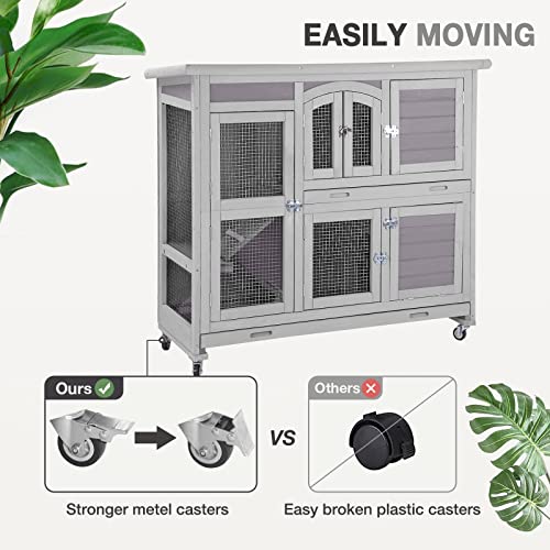 Two-Story Rabbit Hutch with Wheels and 2 Deep Leakproof Tray B2589