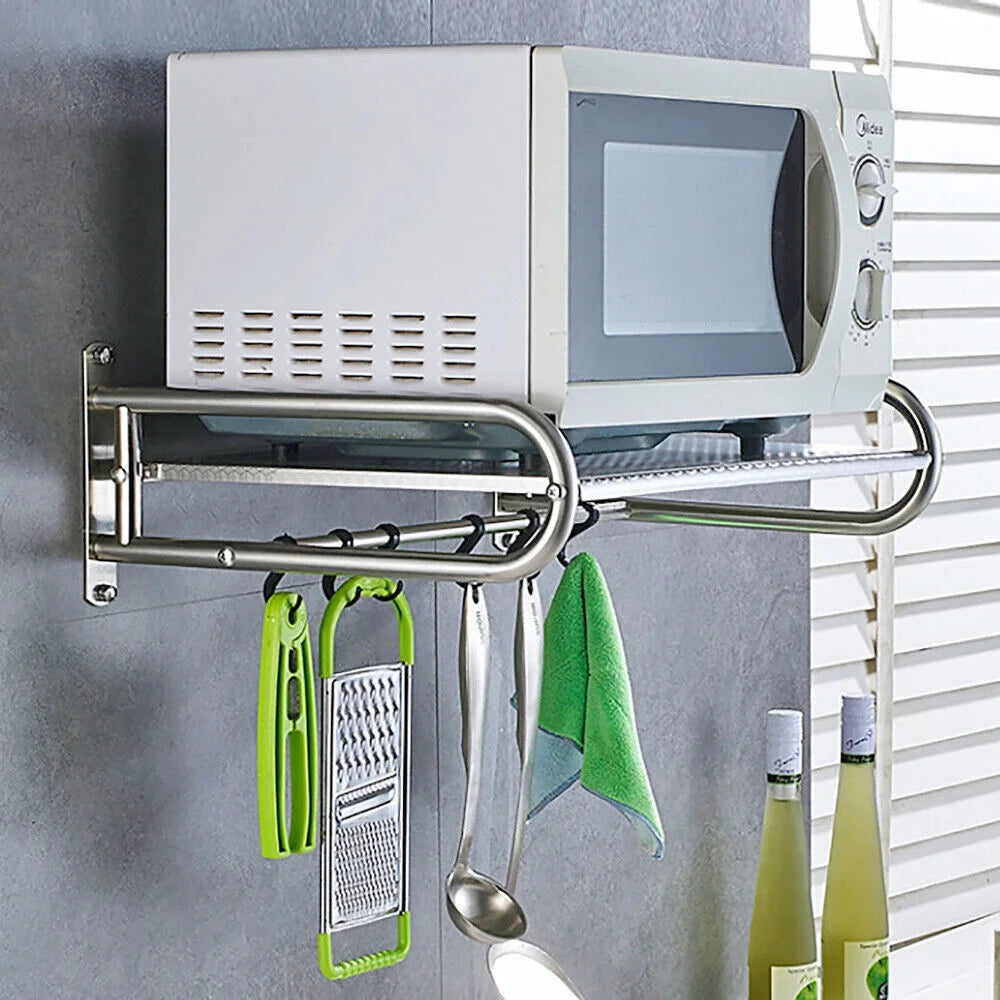 Stainless Steel Wall-Mount Microwave Oven Rack with 6x Hooks S889994