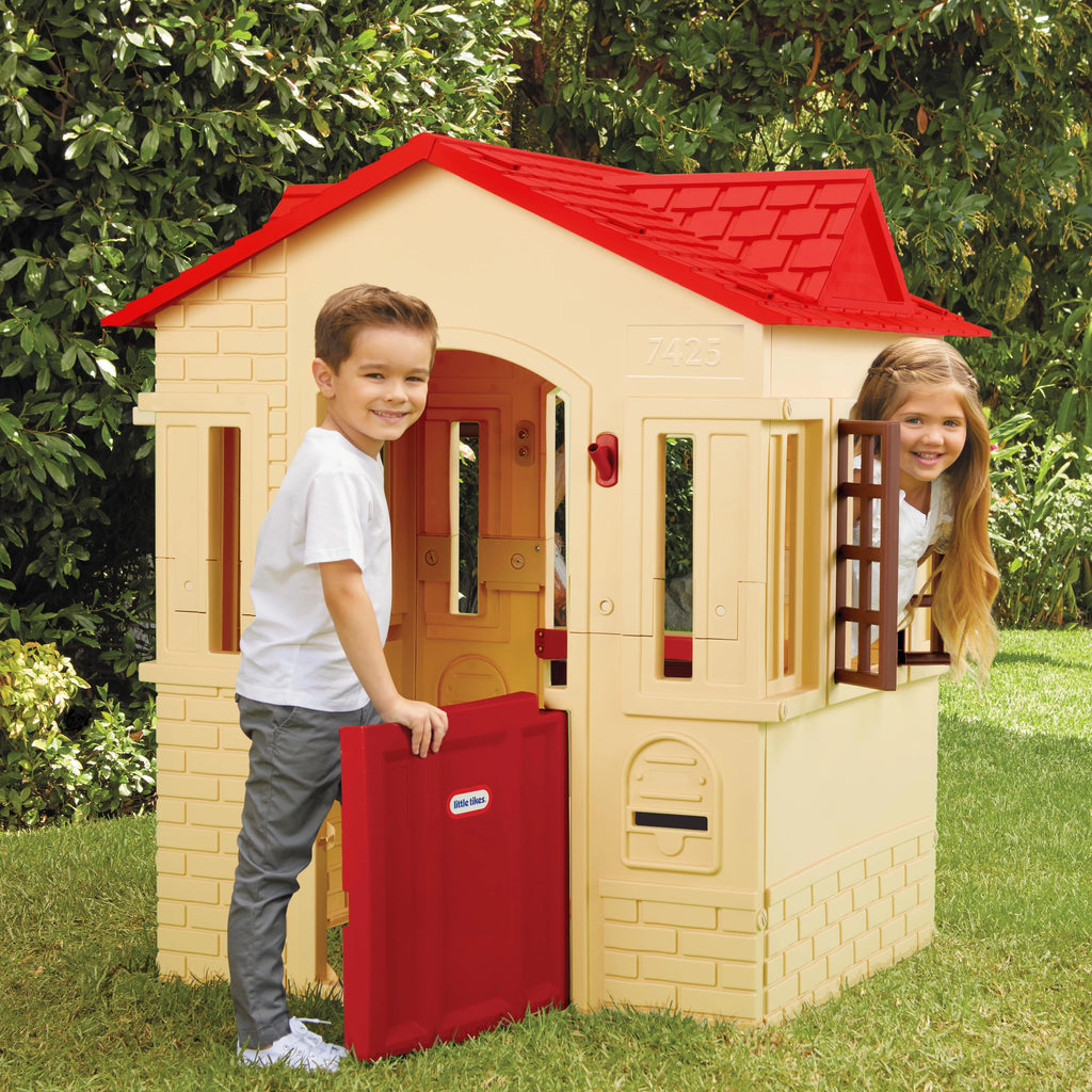Tan Cape Cottage Playhouse with Working Door, Windows, and Shutters F253