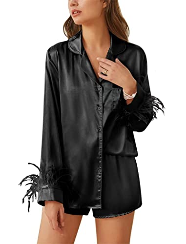 Women's Silk Satin Pajama Set Long Sleeve Sleepwear H994823