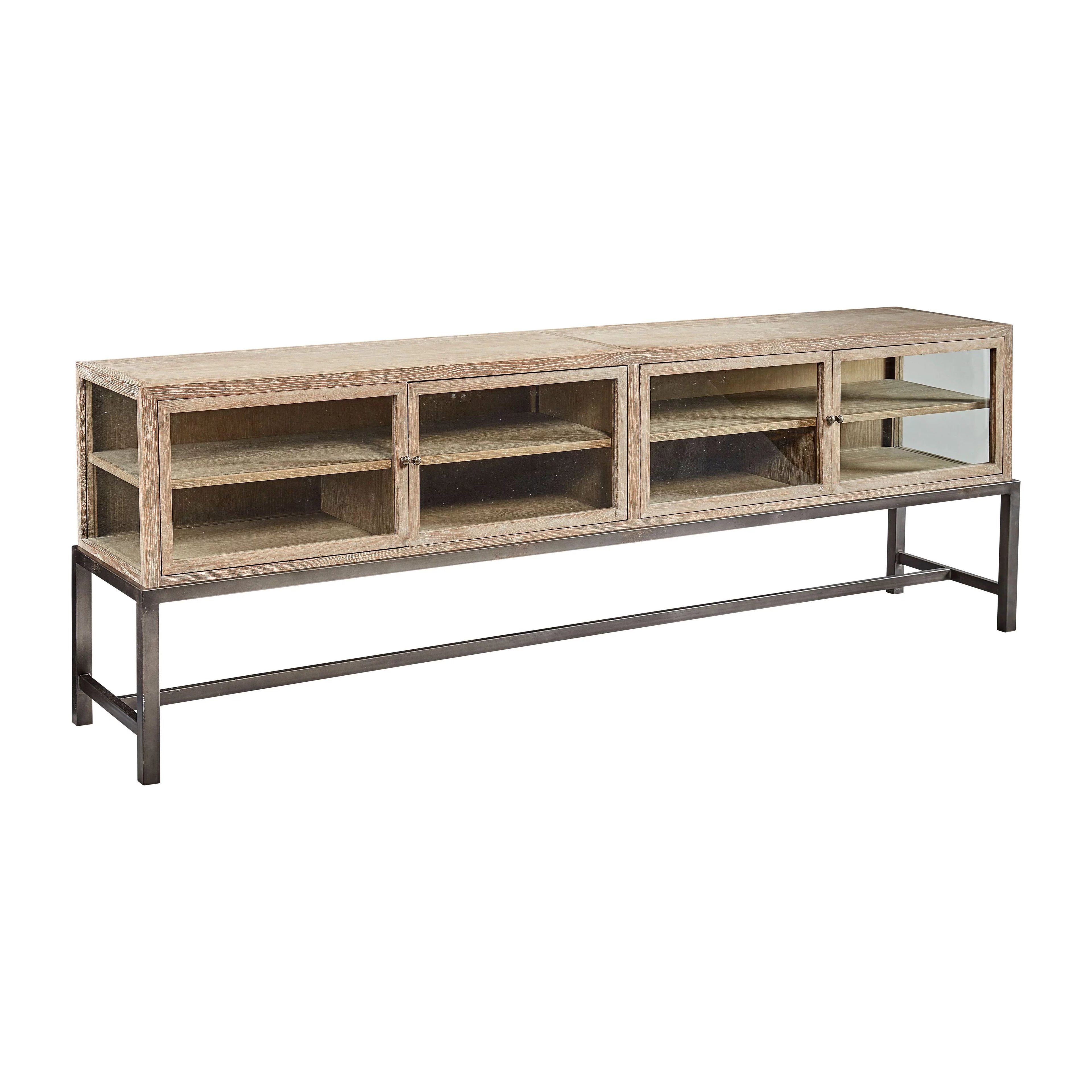 88-inch Glass Oak Display Console with Metal Base O266