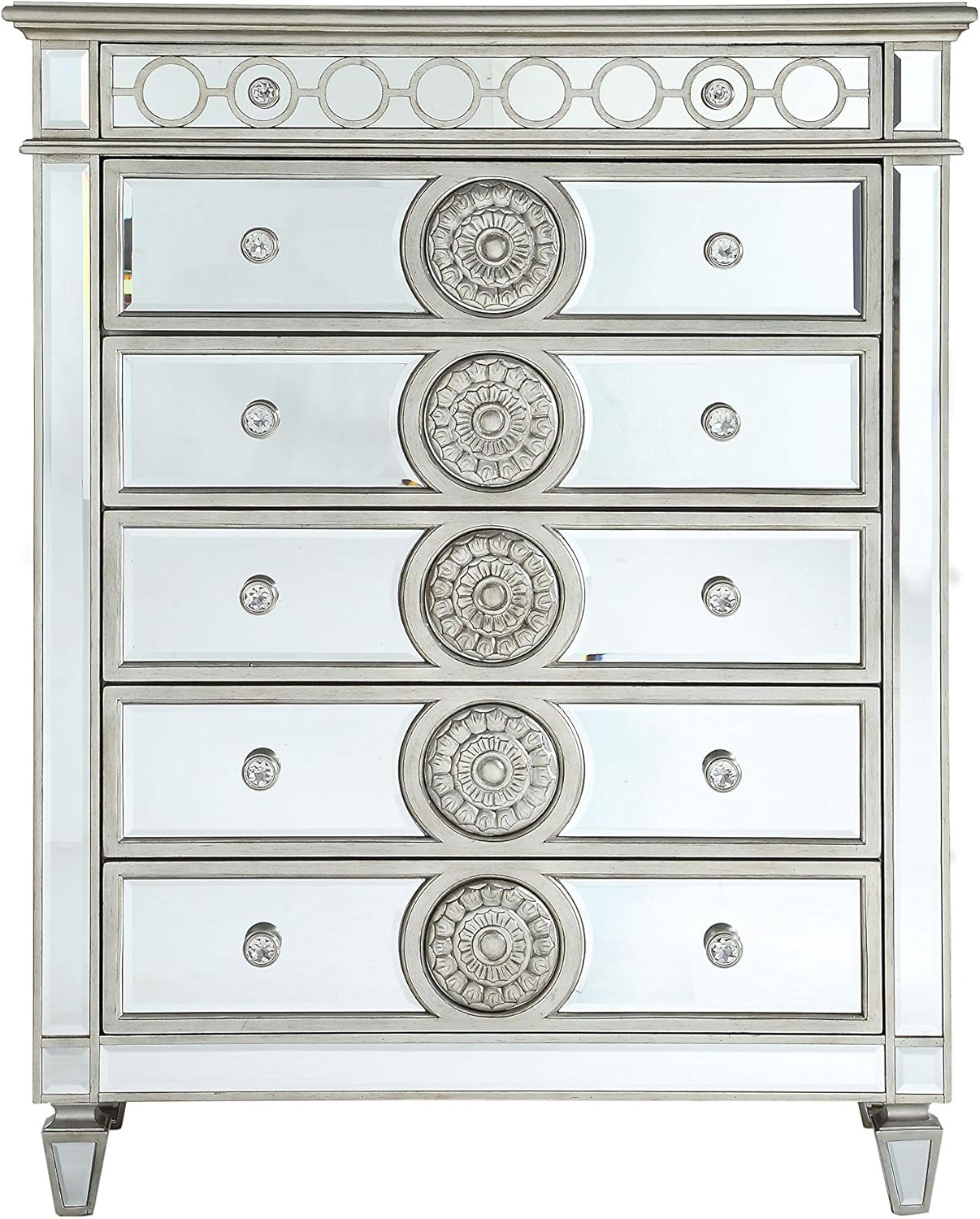 5 Drawer Mirrored Dresser with Pull-Out Tray Y103