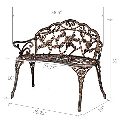 Bronze Metal Rose Bench for 2 Person Seat T7345