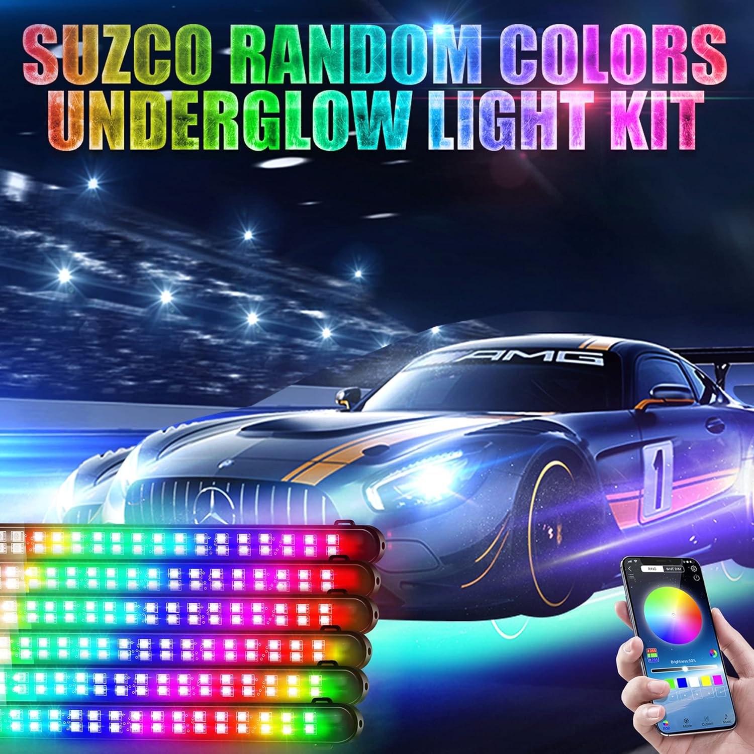 3-Pin 6PCS Car Double-Row Dreamcolor Underglow Lights Kit with APP IP68 12V Pack of 2 L509