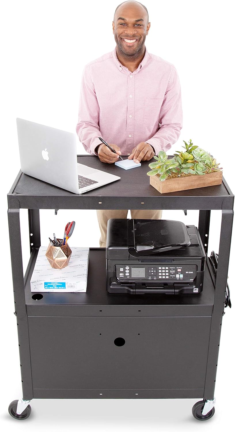 Large AV Cart with Locking Cabinet, Height Adjustable, Black M820