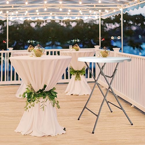 32" Plastic Folding Round Table Bar Height, HDPE, Gray Metal Finish, Black K171775