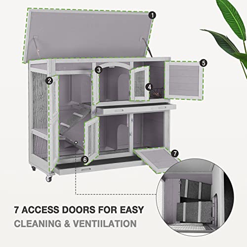 Two-Story Rabbit Hutch with Wheels and 2 Deep Leakproof Tray B2589