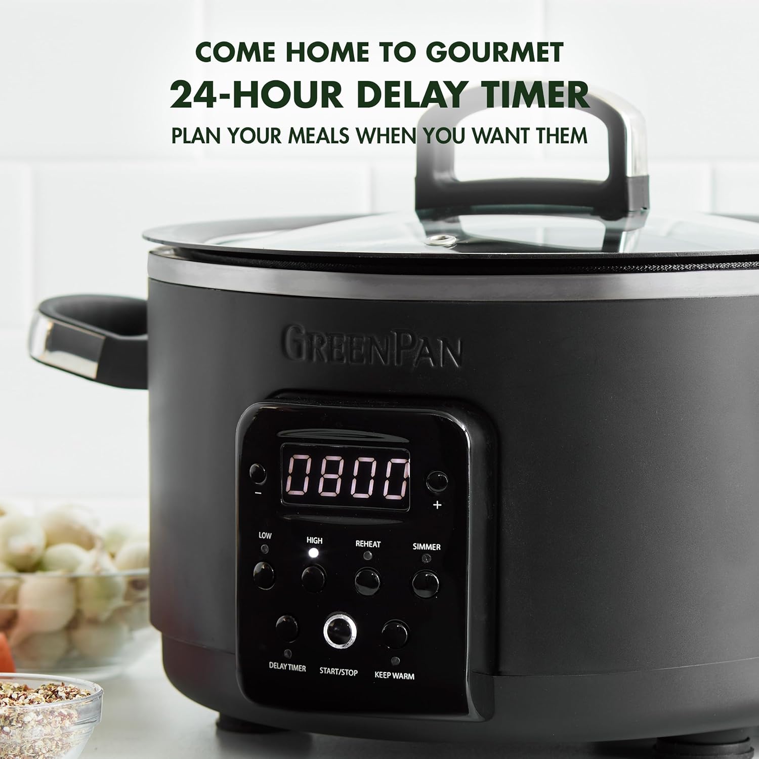 4QT Electric Slow Cooker with Lid, Hard Anodized Ceramic Nonstick Inner Pot V14458
