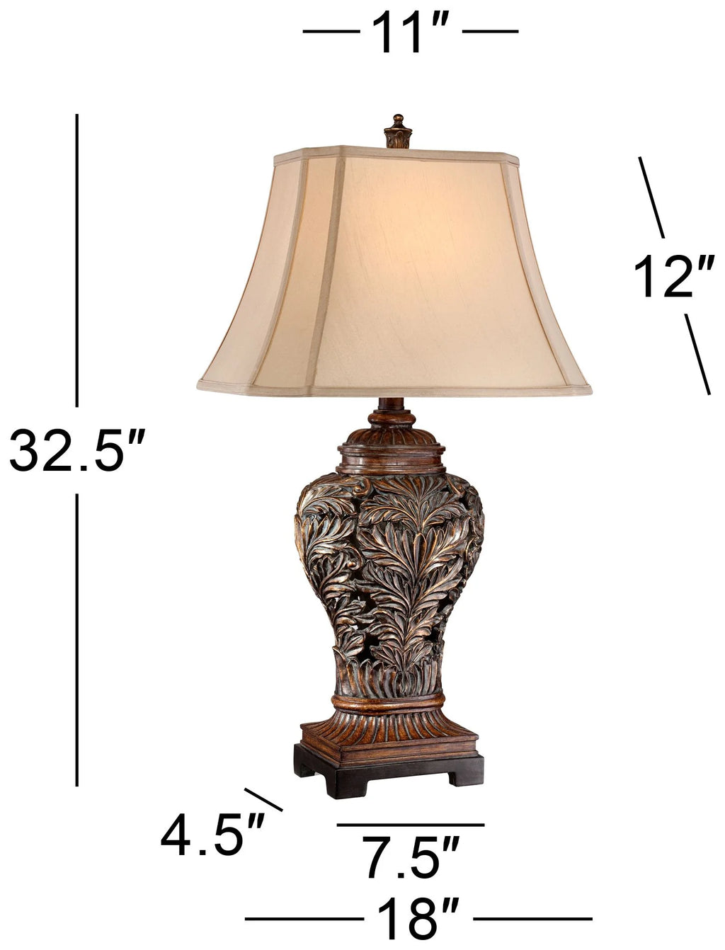 Traditional Table Lamps 32.5" Tall Set of 2 Bronze Tan Rectangular Shade D707