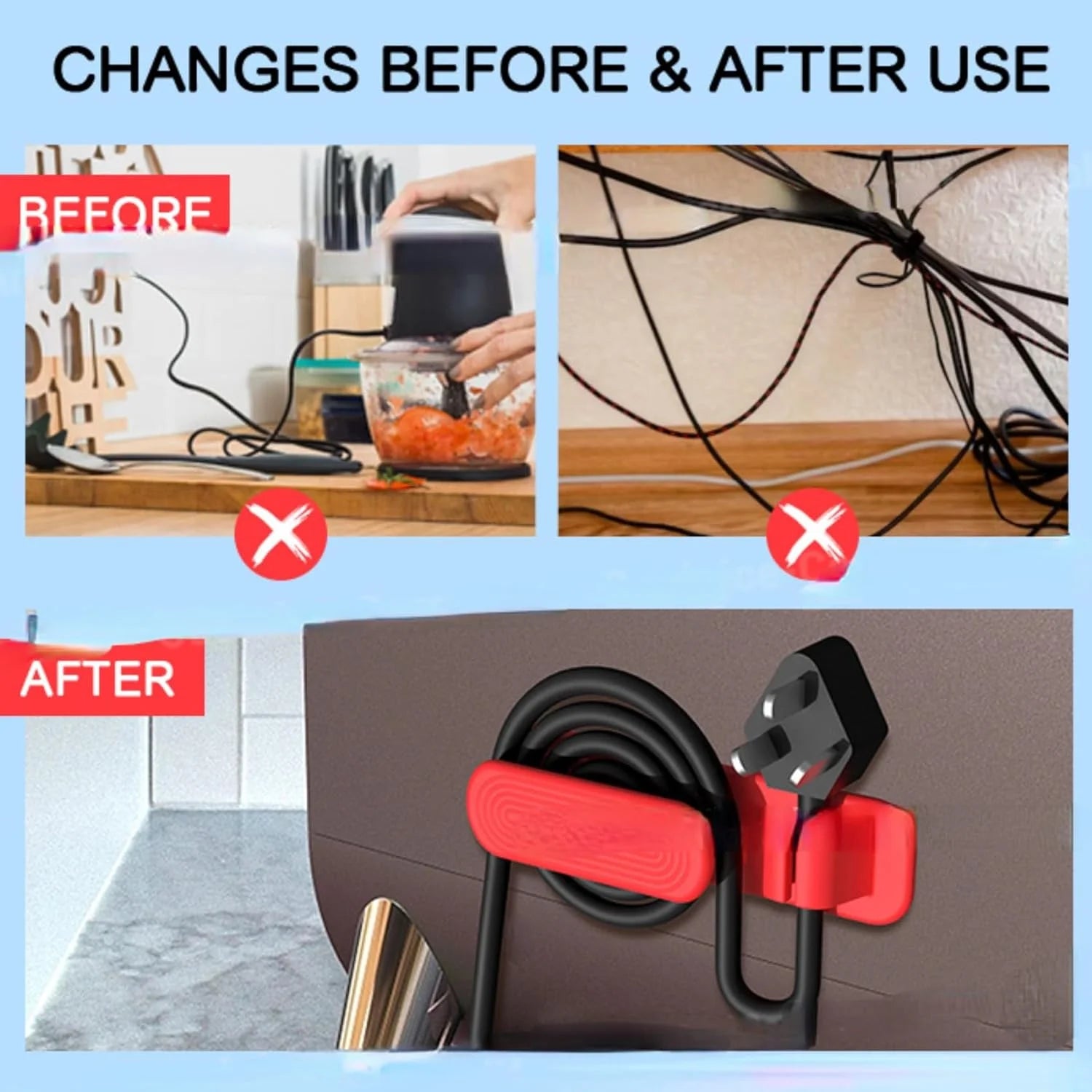 Black+Red 4pack Adhesive Cord Wrapper U356