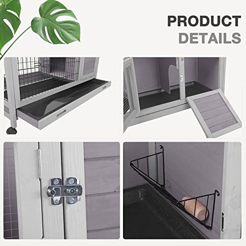 Two-Story Rabbit Hutch with Wheels and 2 Deep Leakproof Tray B2589