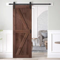 36x84 inch Sliding Barn Wood Door Slab with Hardware Kit and Handle, Coffee A729543