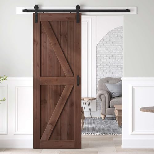 36x84 inch Sliding Barn Wood Door Slab with Hardware Kit and Handle, Coffee A729543