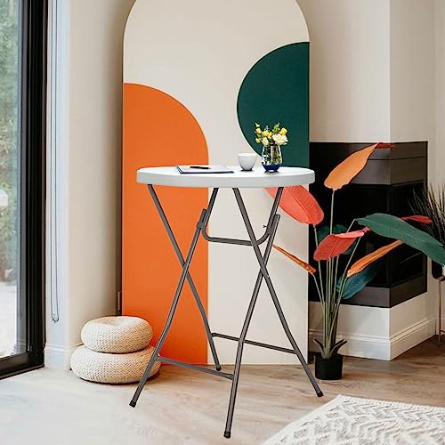 32" Plastic Folding Round Table Bar Height, HDPE, Gray Metal Finish, Black K171775