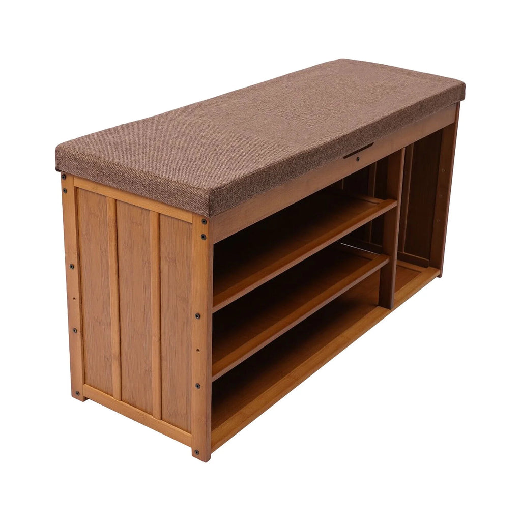 3 Tier Brown Bamboo Shoe Bench Storage Cabinet with Cushion H651713