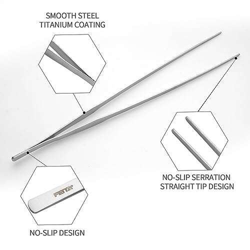 Extra Long 15 inches Stainless Steel Aquarium Tweezers Set Black 2Pcs W66578