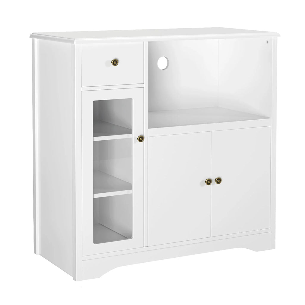 White Microwave Cabinet with Hutch and Adjustable Shelves and Drawer L617861