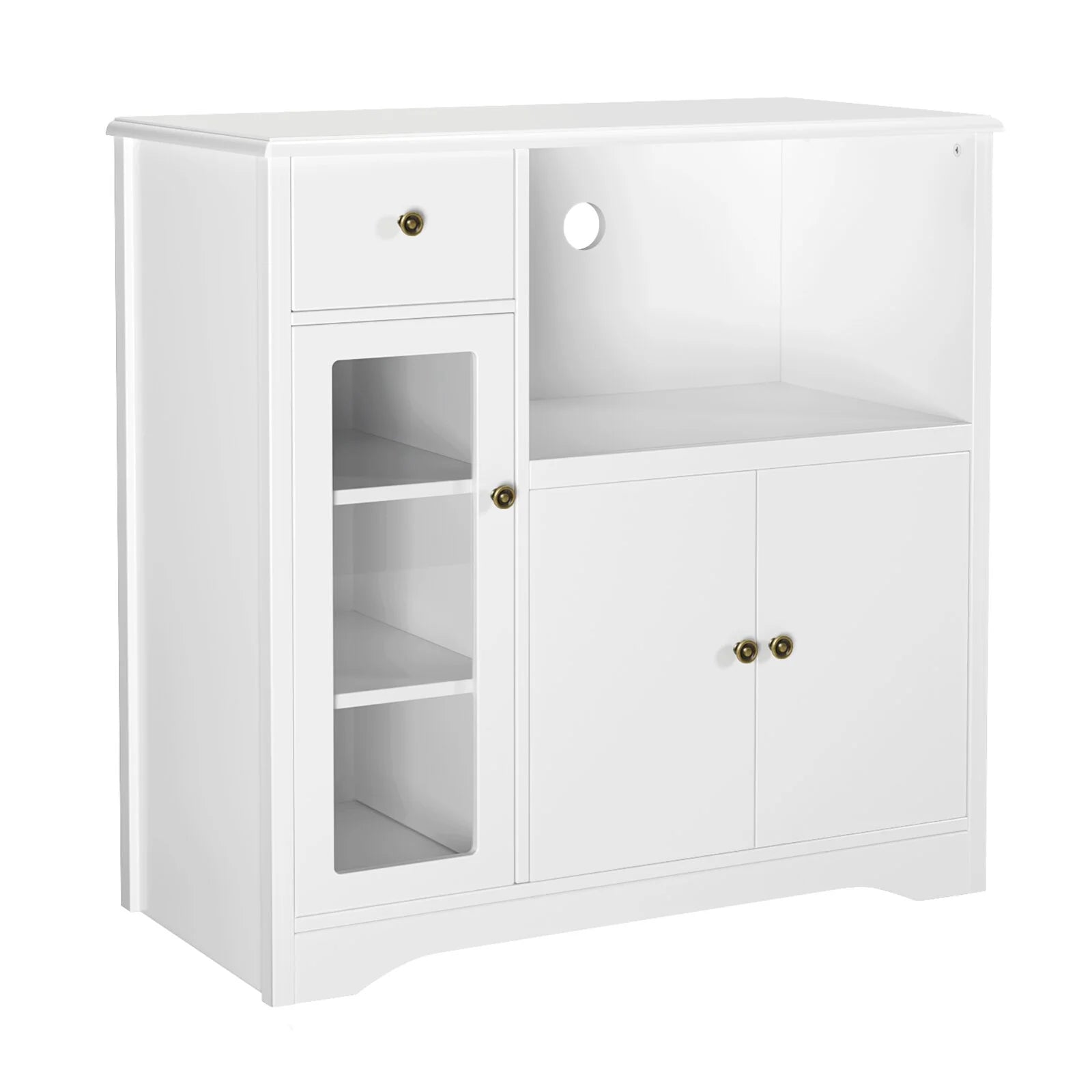 White Microwave Cabinet with Hutch and Adjustable Shelves and Drawer L617861