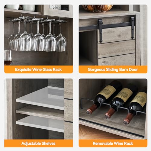 White Tall Farmhouse Coffee Bar Wine Cabinet with Sliding Barn Doors and Storage H945425