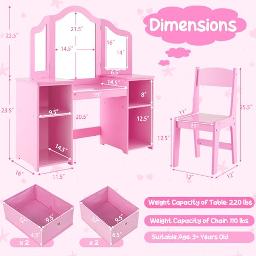 White Kids Vanity with Tri-fold Mirror Q66544
