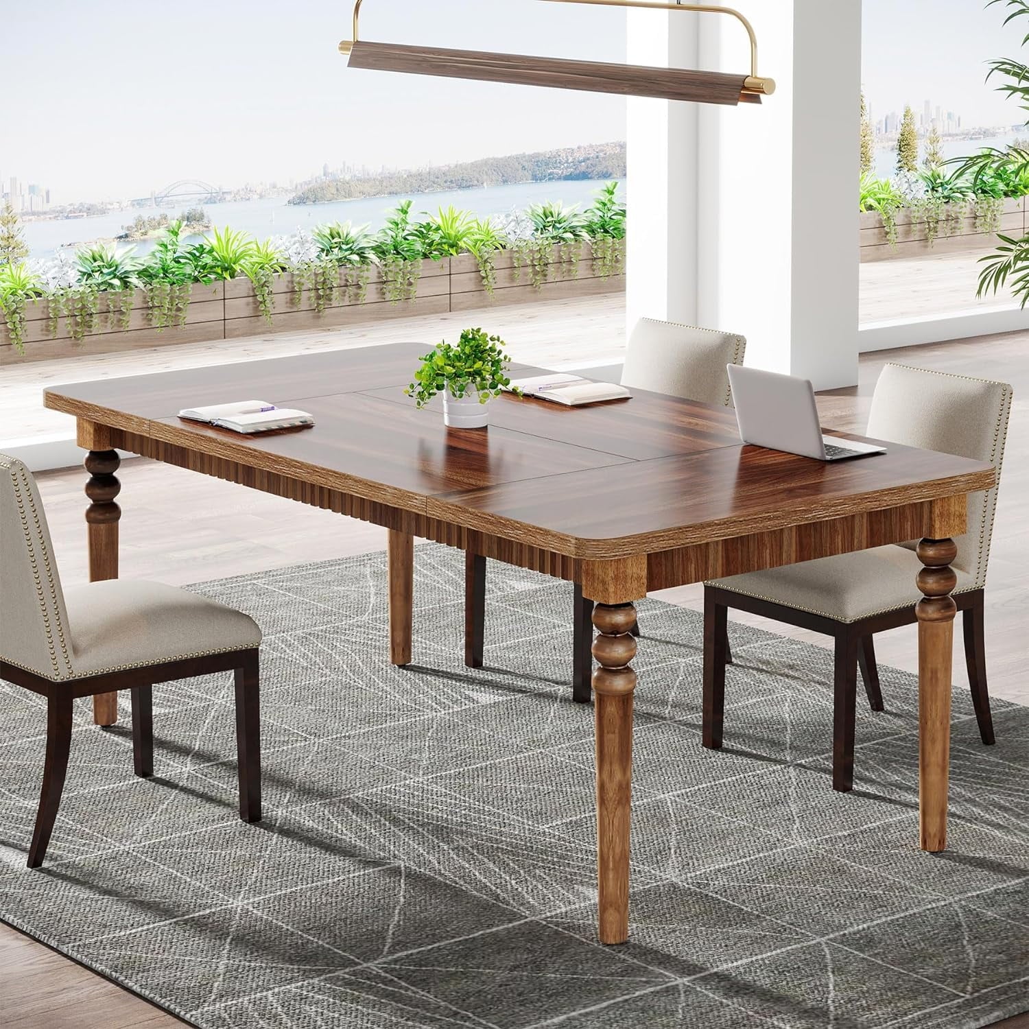 63-Inch Solid Wood Legs Executive Desk, Walnut T361379