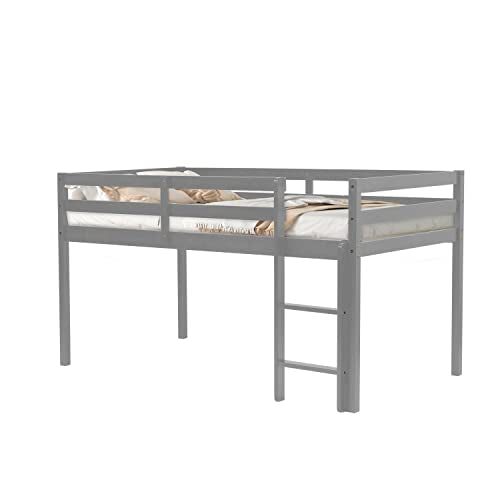 Solid Wood Twin Size Loft Bed with Ladders and Guard Rails E73939
