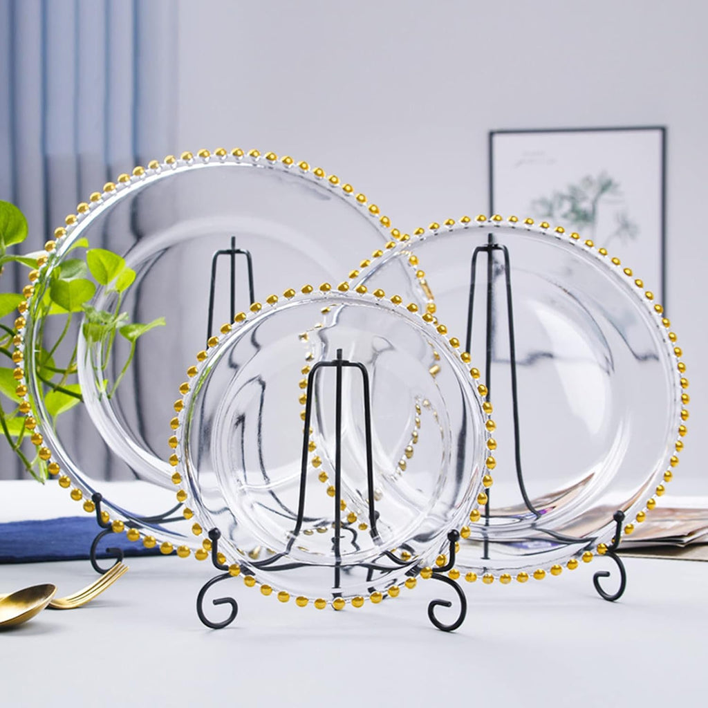 6 Pcs Clear Acrylic Charger Plates with Gold Bead Z98314
