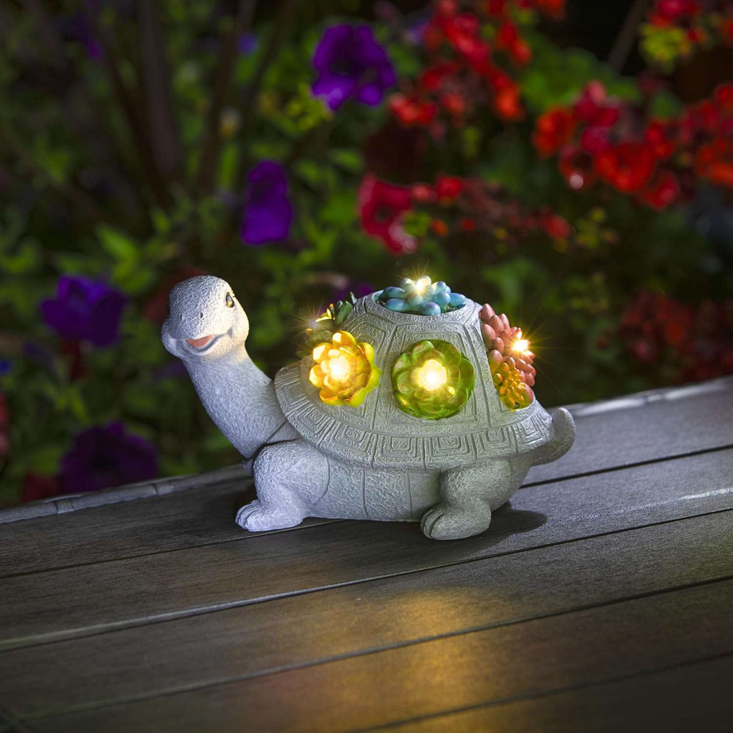 Solar Turtle Garden Statue with Flower Lights Outdoor Decorative Planter Q806351