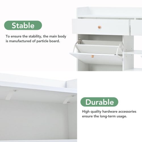 Black 4 Flip 2-Tier Storage Organizer with Drawers Shoe Rack D423
