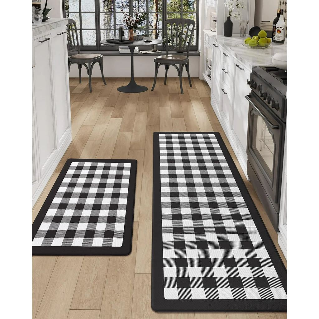 Black and White Buffalo Plaid Anti Fatigue Kitchen Floor Mats R2176