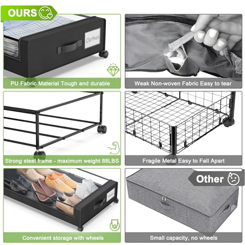 Black 2-Pack XXL 60L Rolling Metal Under Bed Storage Bins with Lids W314419