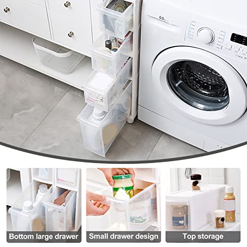Narrow Tall Floor Cabinet with 4 Clear Drawers and Casters X73924