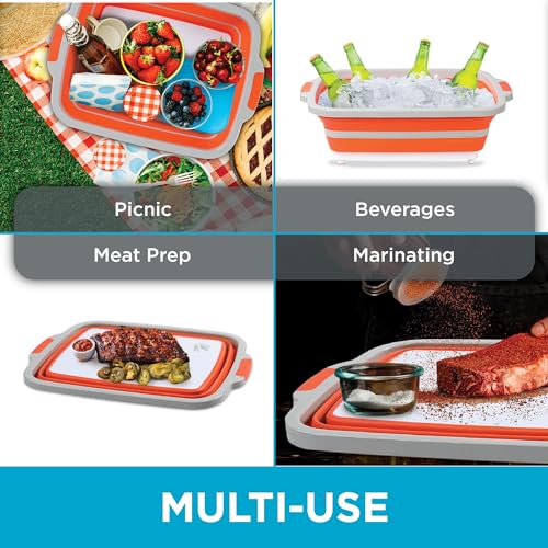 Large BBQ Collapsible Cutting Board and Grill Caddy Tub with Colander & Lid S12698