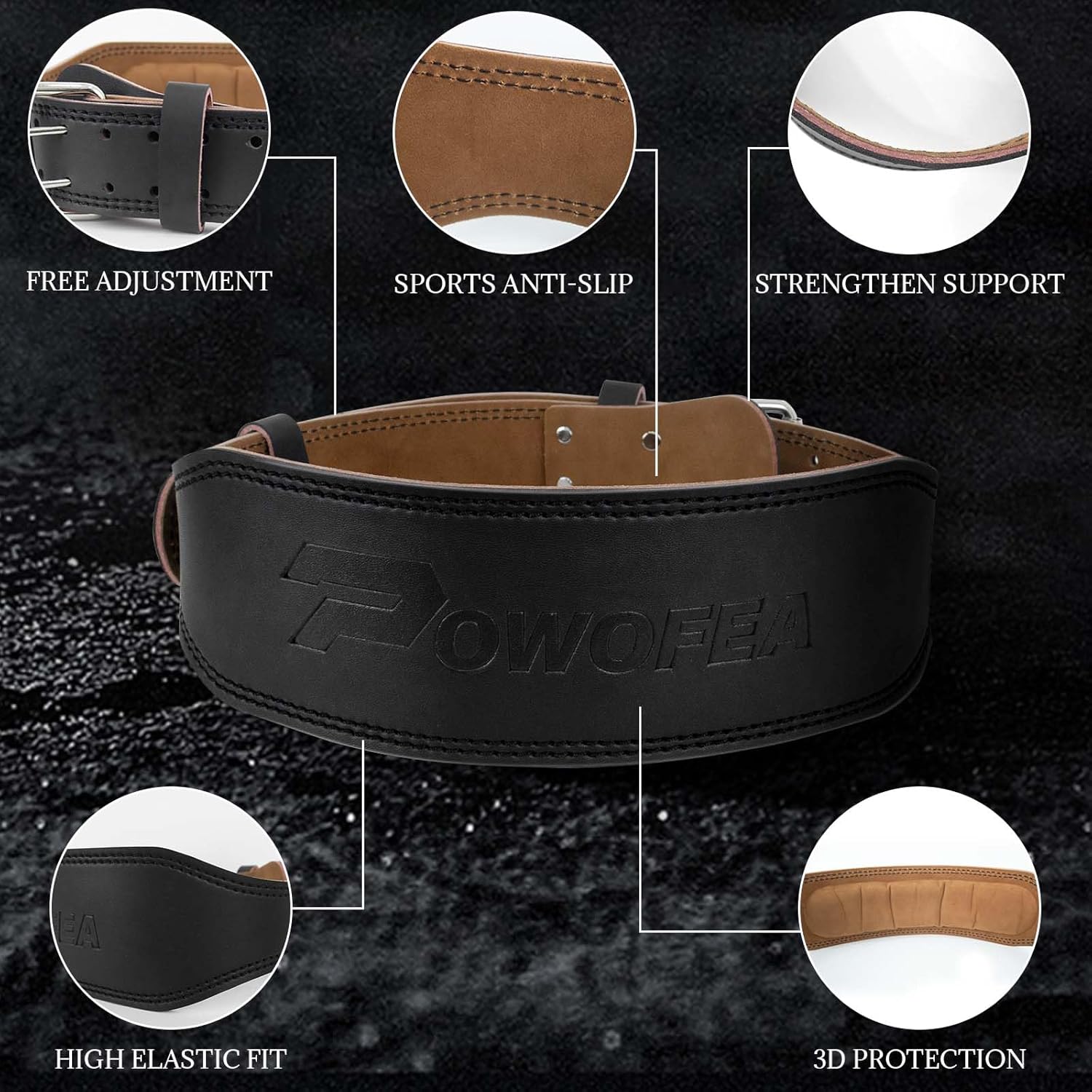 Durable Leather Weight Lifting Belt with Adjustable Buckle and Wrist Straps P11085