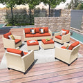 8 Piece Wicker Patio Conversation Set with Cushion and Ottomans U2495
