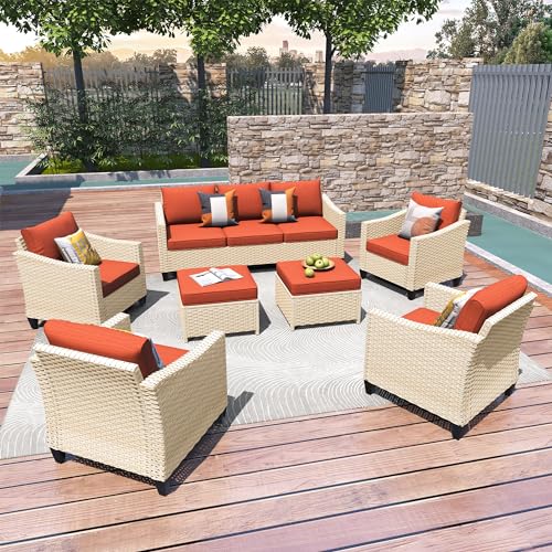 8 Piece Wicker Patio Conversation Set with Cushion and Ottomans U2495