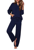Women's 2 Piece Sweater Set Long Sleeve Hoodies With Pocket Wide Leg Pants Lounge Sets F782