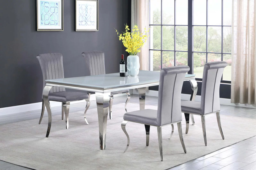 Rectangular Glass Top Dining Table White and Chrome N632253