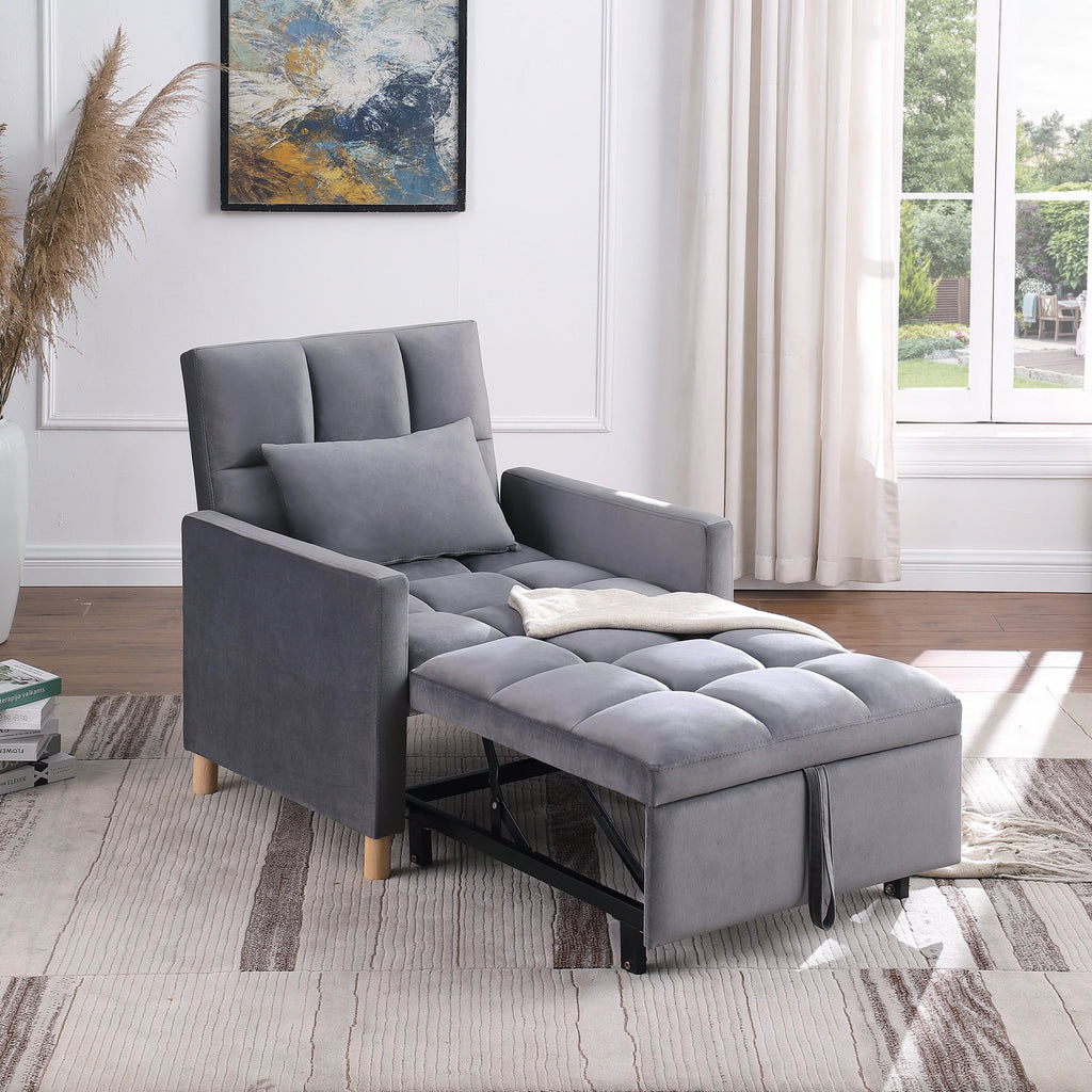 Convertible Sleeper Sofa Chair Bed with Pillow Velvet Fabric M995