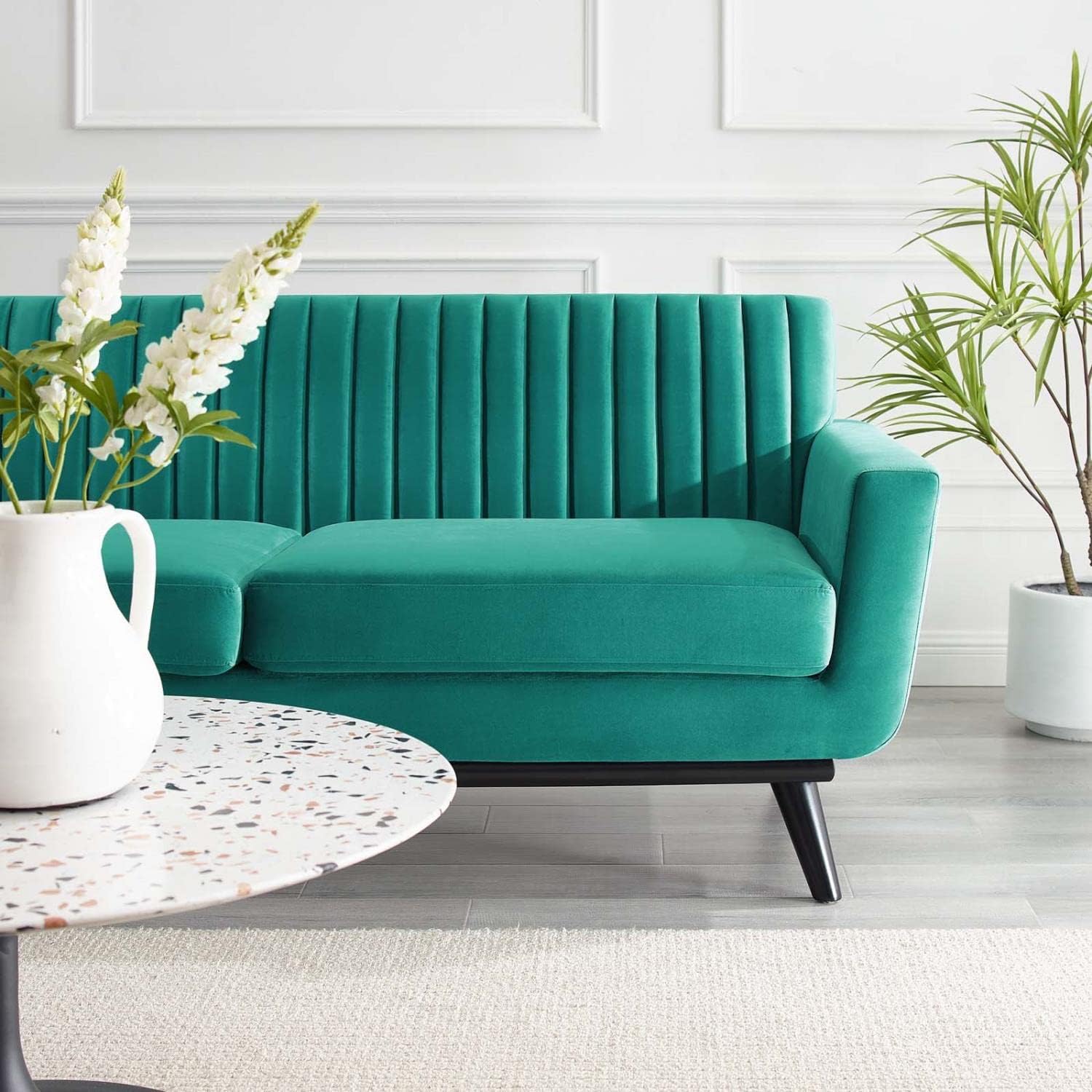 Teal Performance Velvet Channel Tufted Loveseat J12667