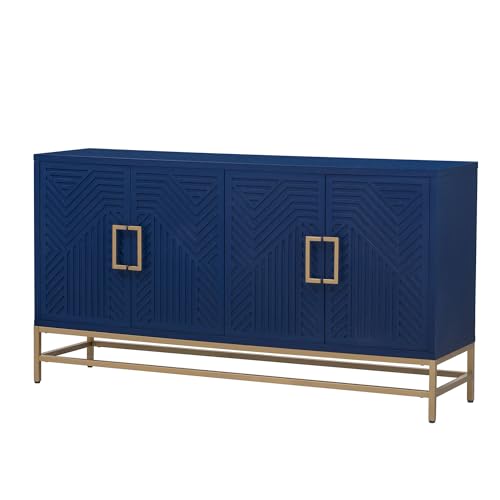 Navy Wooden Accent Storage Cabinet with 4 Doors and Adjustable Shelves T5706