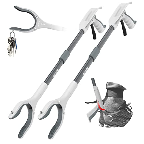 2-Pack 32 Inch Grabber Reacher Tool with Shoehorn, 360° Rotating Head Grabber Tool (Purple) K4204