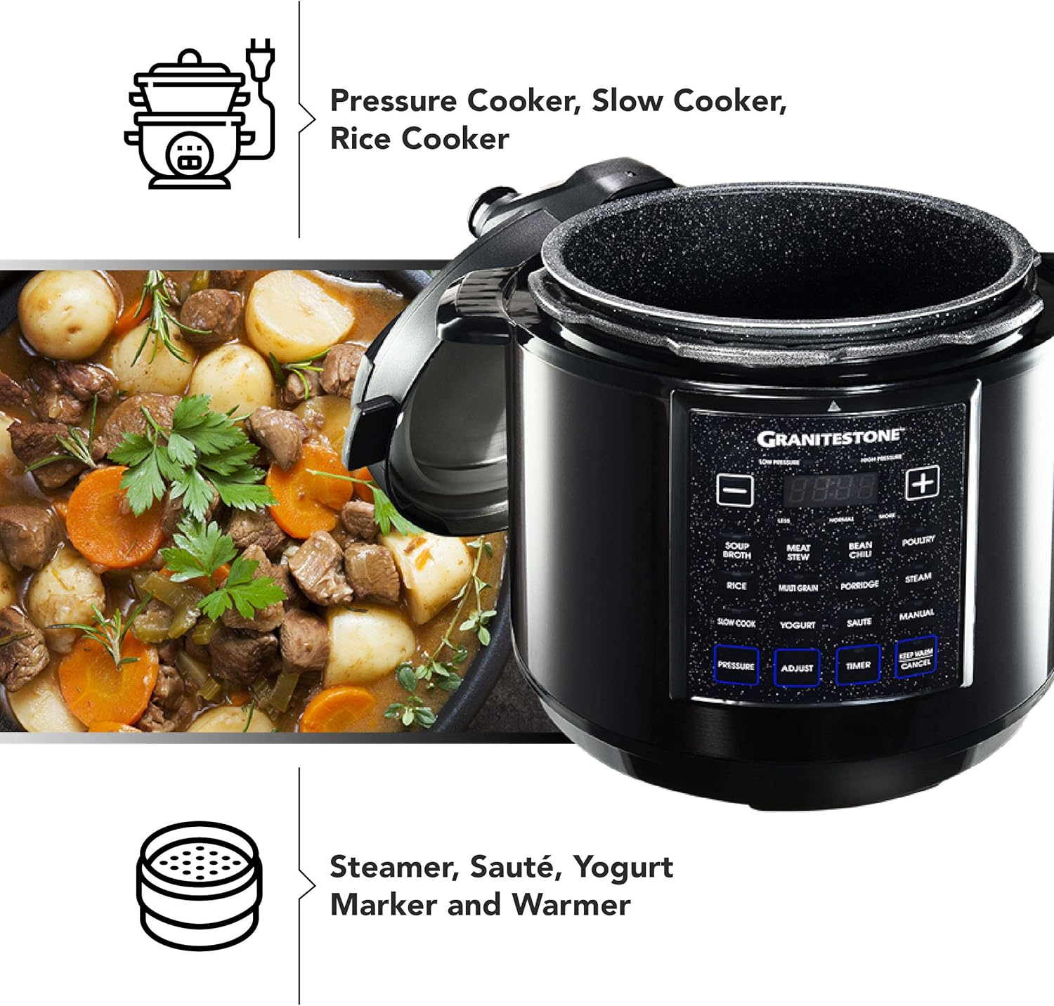 12-in-1 6 Quart Electric Pressure Cooker with LED Display P129