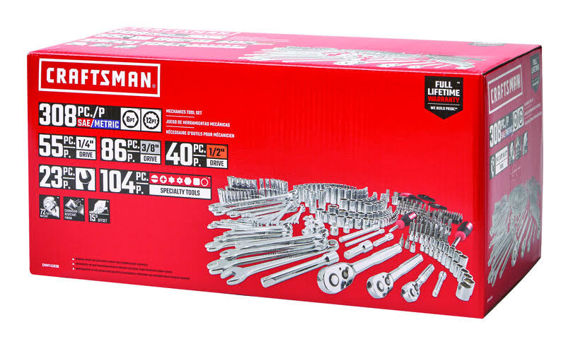 1/4, 3/8 and 1/2 in. Drive Metric and SAE 6 and 12 Point Mechanic's Tool Set 308 pc. P359849