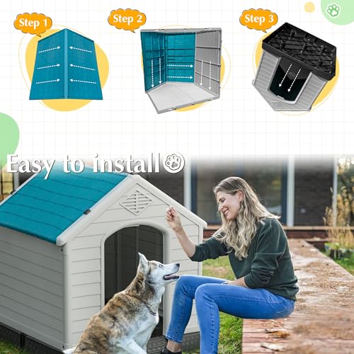Gray 34" Waterproof Plastic Dog House E498478